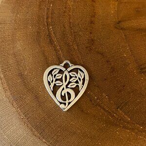 RETIRED James Avery Trebel Clef Heart Charm, Sterling Silver